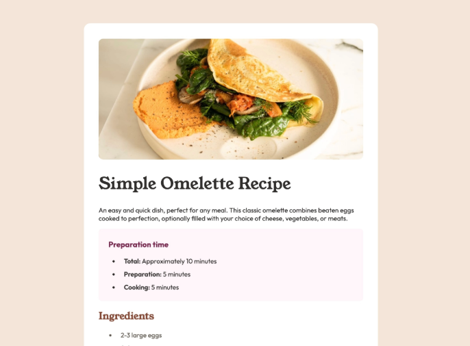 screenshot of simple omelette recipe