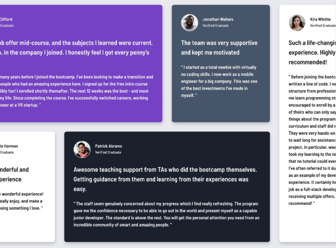 screenshot of testimonial grid section